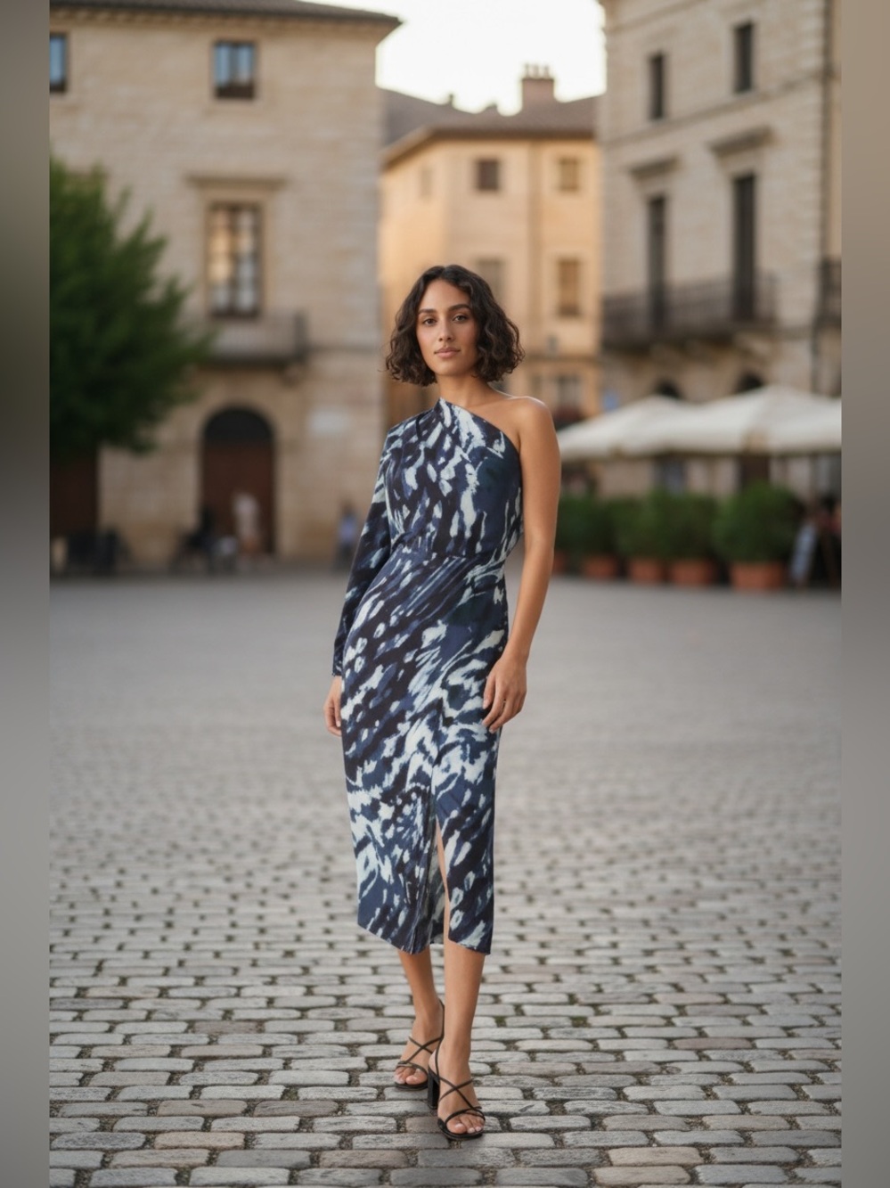 & Other Stories Stockholm Atelier One Shoulder Abstract Midi Dress Size 4